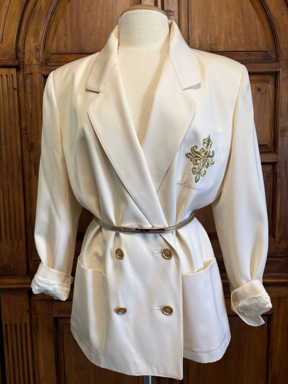 1990’s Anne Klein ll Cream Wool Embroidered Double-Breasted Blazer